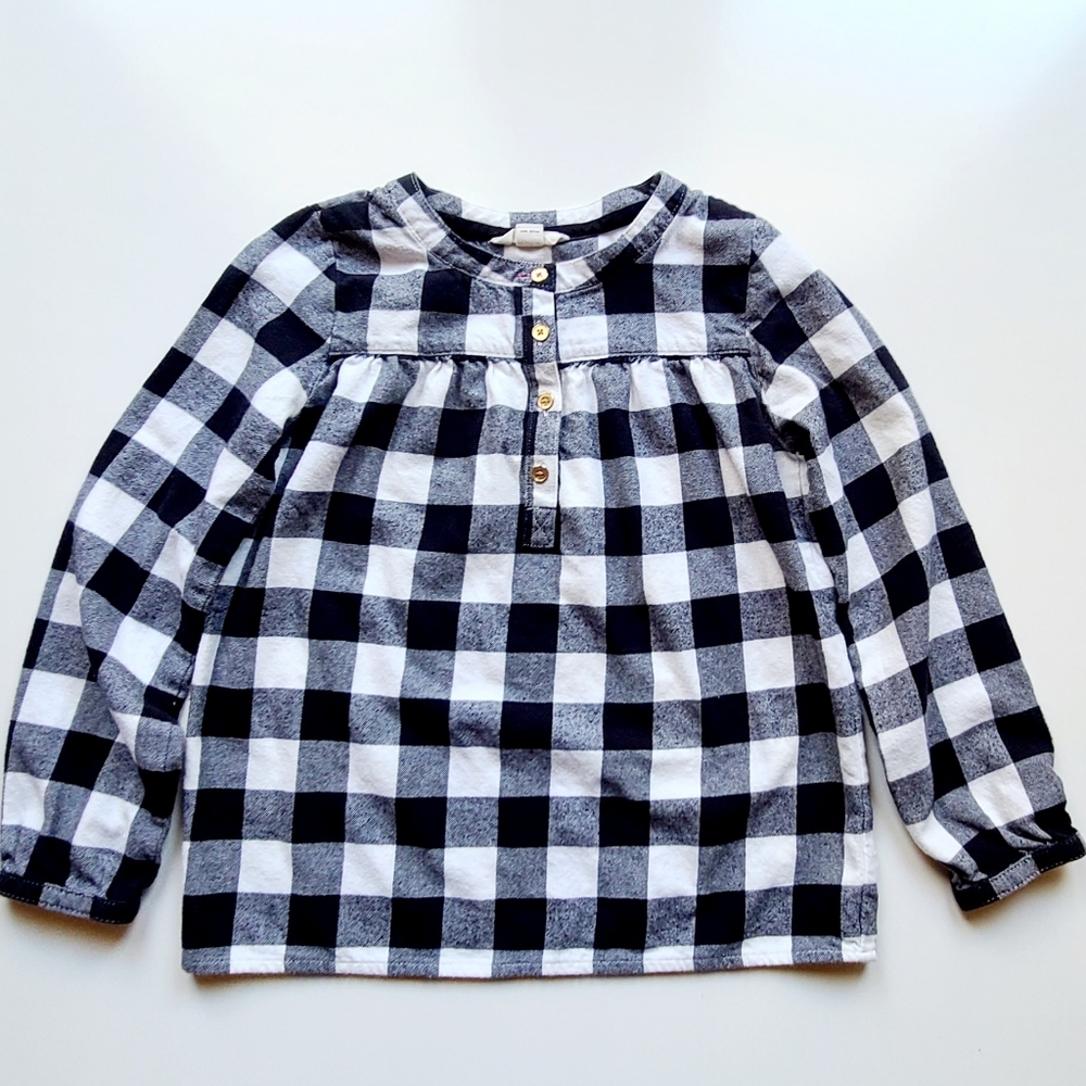 🖤 Lands' End Girls Size 10 Flannel Shirt Buffalo Check Long Sleeve Cotton EUC
